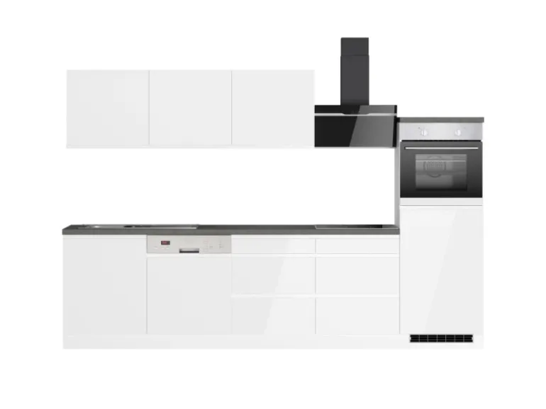 Held Küchen Küchenzeile Gera 300 cm Weiß/Beton mit E-Geräte