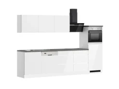 Held Küchen Küchenzeile Gera 300 cm Weiß/Beton mit E-Geräte