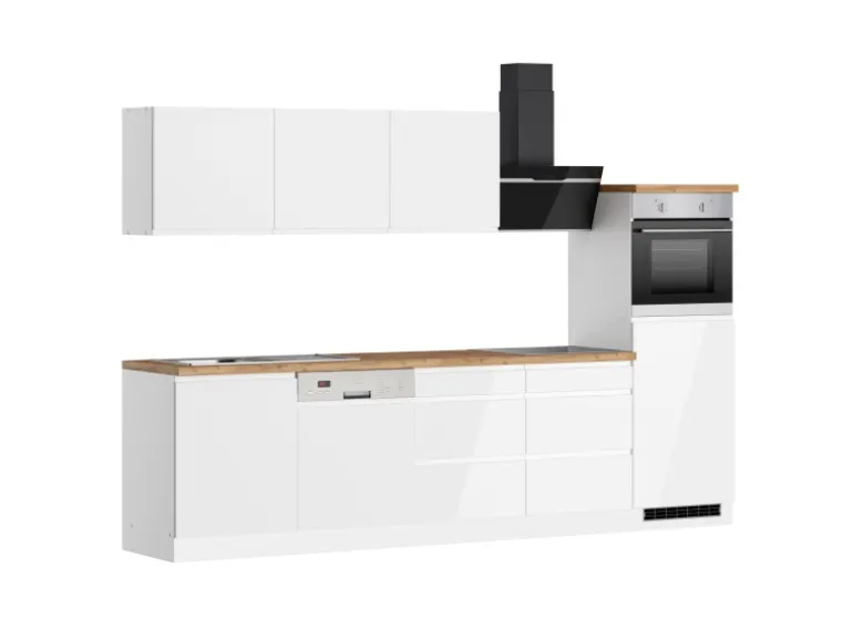 Held Küchen Küchenzeile Gera 300 cm Weiß/Wotan mit E-Geräten /autark Induktion