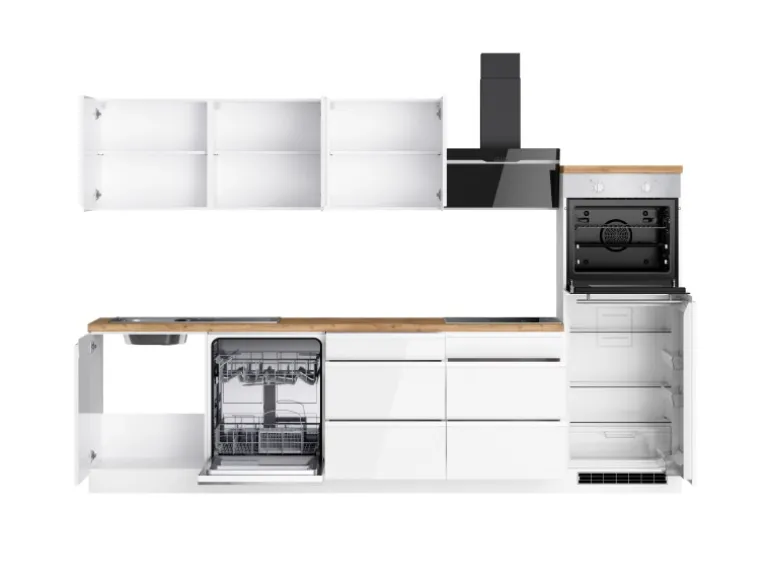 Held Küchen Küchenzeile Gera 300 cm Weiß/Wotan mit E-Geräten /autark Induktion