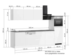 Held Küchen Küchenzeile Gera 300 cm Weiß/Wotan mit E-Geräten /autark Induktion