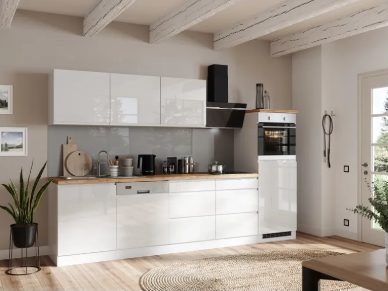 Held Küchen Küchenzeile Gera 300 cm Weiß/Wotan ohne E-Geräte /autark