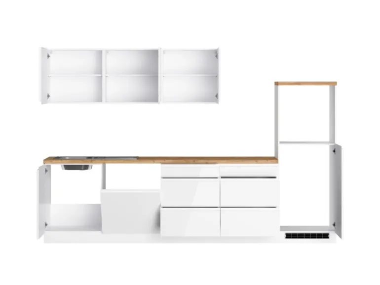 Held Küchen Küchenzeile Gera 300 cm Weiß/Wotan ohne E-Geräte /autark