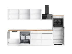 Held Küchen Küchenzeile Gera 300 cm Weiß/Wotan mit E-Geräten /autark