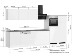 Held Küchen Küchenzeile Gera 360 cm Weiß/Beton mit E-Geräte