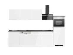 Held Küchen Küchenzeile Gera 300 cm Weiß/Beton mit E-Geräten /autark Induktion