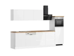 Held Küchen Küchenzeile Gera 300 cm Weiß/Wotan mit E-Geräten Induktion