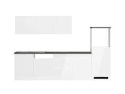 Held Küchen Küchenzeile Gera 300 cm Weiß/Beton ohne E-Geräte /autark