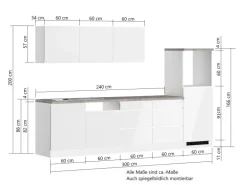 Held Küchen Küchenzeile Gera 300 cm Weiß/Beton ohne E-Geräte /autark