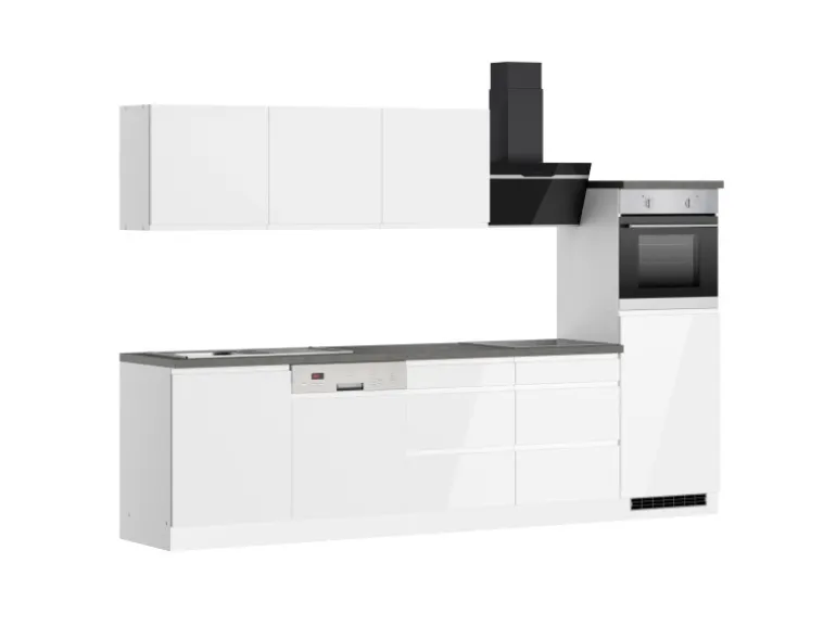 Held Küchen Küchenzeile Gera 300 cm Weiß/Beton mit E-Geräten Induktion