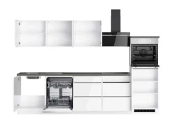 Held Küchen Küchenzeile Gera 300 cm Weiß/Beton mit E-Geräten Induktion