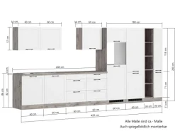 Held Küchen Küchenzeile Kempten 420 cm Grau/Graphit mit E-Geräten Induktion