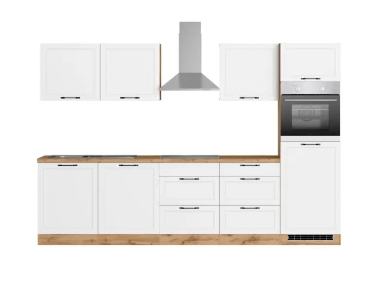 Held Küchen Küchenzeile Kempten 300 cm Weiß/Wotan mit E-Geräten Induktion