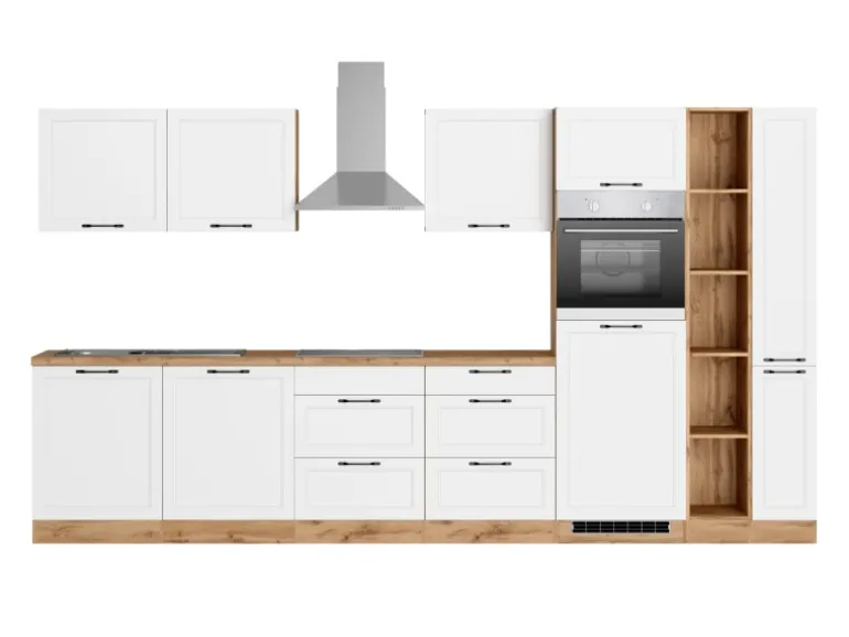 Held Küchen Küchenzeile Kempten 360 cm Weiß/Wotan mit E-Geräten Induktion