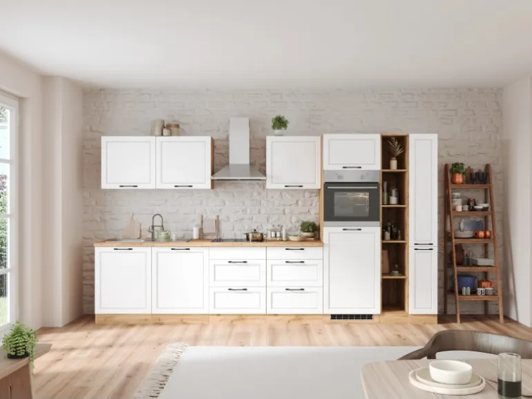 Held Küchen Küchenzeile Kempten 360 cm Weiß/Wotan mit E-Geräten Induktion