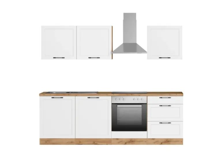 Held Küchen Küchenzeile Kempten 240 cm mit E-Geräten Wotan/Weiß