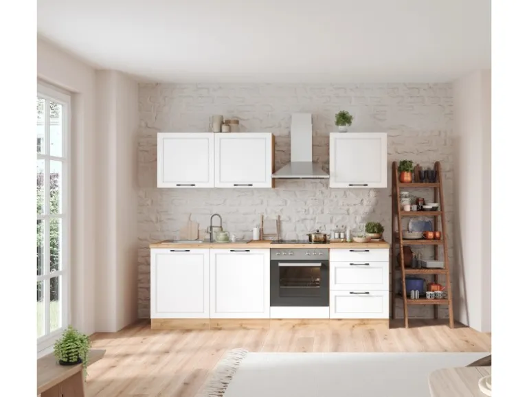 Held Küchen Küchenzeile Kempten 240 cm mit E-Geräten Wotan/Weiß