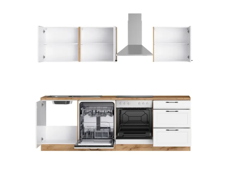 Held Küchen Küchenzeile Kempten 240 cm mit E-Geräten Wotan/Weiß