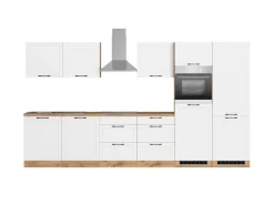 Held Küchen Küchenzeile Kempten 360 cm Weiß/Wotan mit E-Geräten autark Indukt.