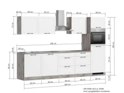 Held Küchen Küchenzeile Kempten 300 cm Grau/Graphit mit E-Geräte