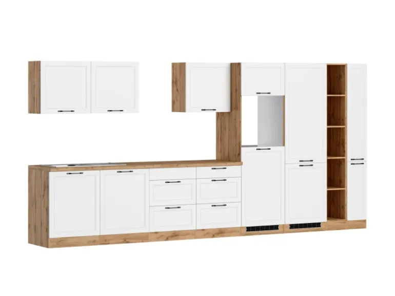 Held Küchen Küchenzeile Kempten 420 cm Weiß/Wotan ohne E-Geräte