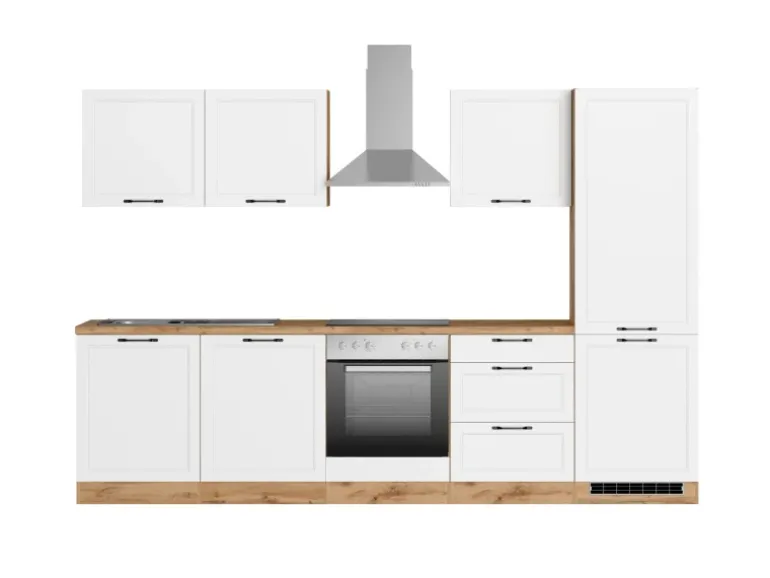 Held Küchen Küchenzeile Kempten 300 cm mit E-Geräten Wotan/Weiß