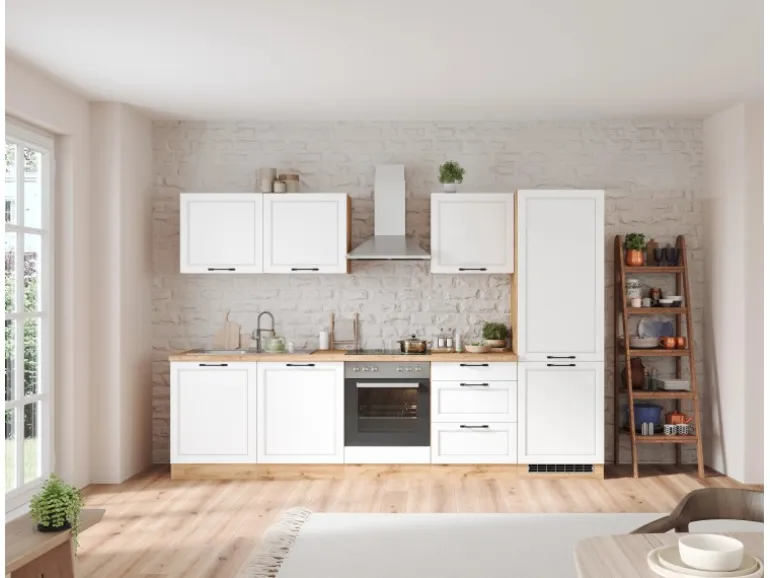 Held Küchen Küchenzeile Kempten 300 cm mit E-Geräten Wotan/Weiß