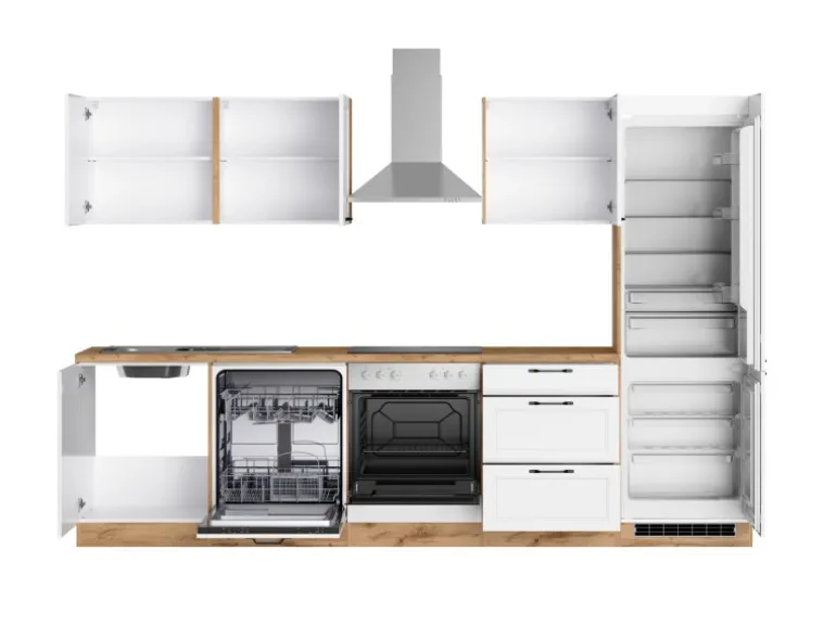 Held Küchen Küchenzeile Kempten 300 cm mit E-Geräten Wotan/Weiß