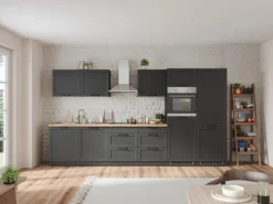 Held Küchen Küchenzeile Kempten 360 cm Grau/Graphit mit E-Geräten /autark