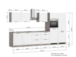 Held Küchen Küchenzeile Kempten 360 cm Grau/Graphit mit E-Geräten /autark