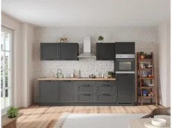 Held Küchen Küchenzeile Kempten 300 cm Grau/Graphit ohne E-Geräte
