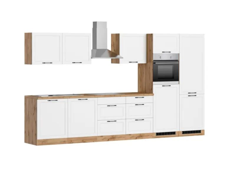 Held Küchen Küchenzeile Kempten 360 cm Weiß/Wotan mit E-Geräten /autark