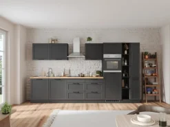 Held Küchen Küchenzeile Kempten 360 cm Grau/Graphit mit E-Geräten Induktion