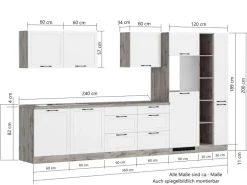 Held Küchen Küchenzeile Kempten 360 cm Grau/Graphit mit E-Geräten Induktion