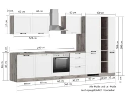 Held Küchen Küchenzeile Kempten 360 cm mit E-Geräten Graphit/Grau