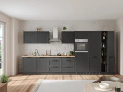Held Küchen Küchenzeile Kempten 420 cm Grau/Graphit mit E-Geräte