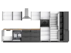 Held Küchen Küchenzeile Kempten 420 cm Grau/Graphit mit E-Geräte