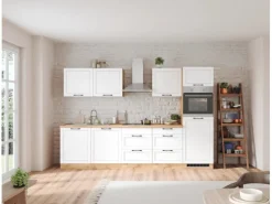 Held Küchen Küchenzeile Kempten 300 cm Weiß/Wotan mit E-Geräte