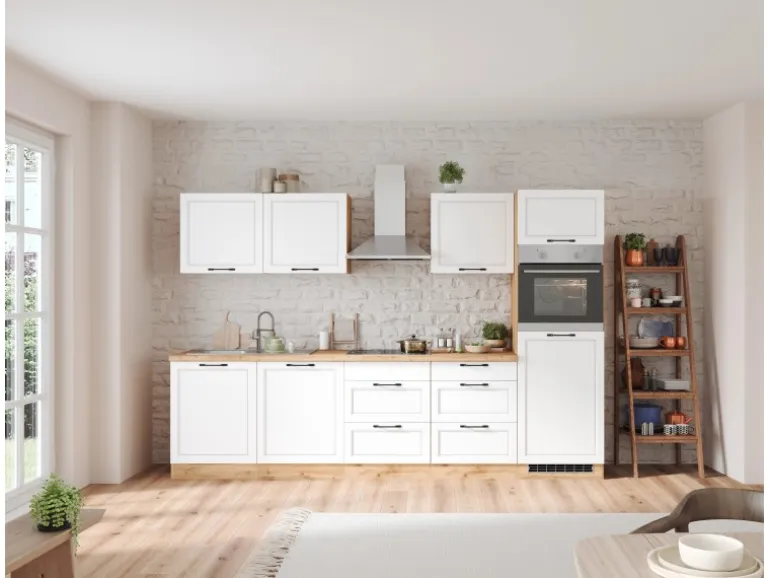 Held Küchen Küchenzeile Kempten 300 cm Weiß/Wotan mit E-Geräte