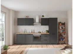 Held Küchen Küchenzeile Kempten 300 cm mit E-Geräten Graphit/Grau