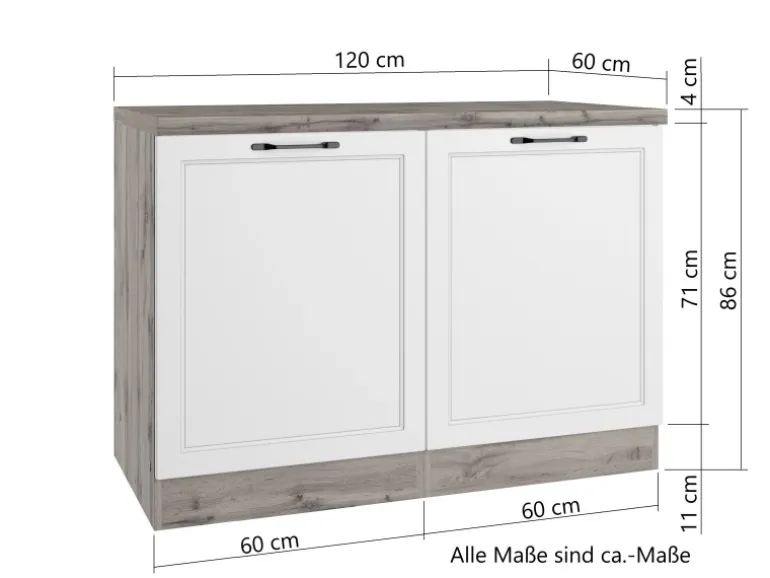 Held Küchen Spülenschrank Kempten 120 cm Grau/Graphit 2 Türen