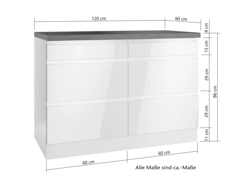 Held Küchen Unterschrank Gera 120 cm Weiß/Beton
