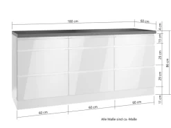 Held Küchen Unterschrank Gera 180 cm Weiß/Beton