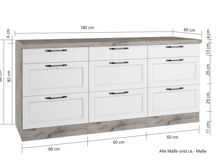 Held Küchen Unterschrank Kempten 180 cm Weiß/Wotan