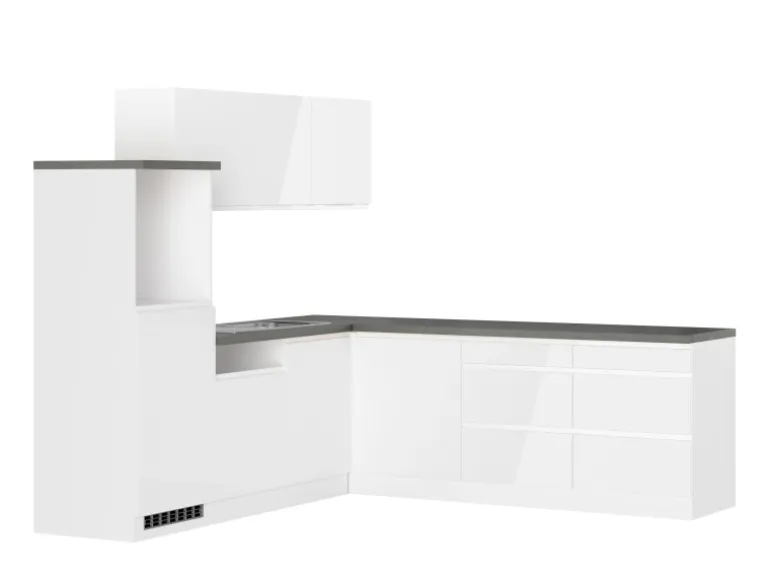 Held Küchen Winkelküche Gera 240 cm Weiß/Beton ohne E-Geräte