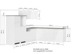 Held Küchen Winkelküche Gera 300 cm Weiß/Beton ohne E-Geräte