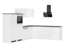 Held Küchen Winkelküche Gera 300 cm Weiß/Beton mit E-Geräten Induktion