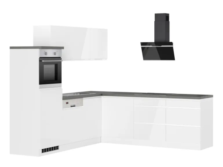 Held Küchen Winkelküche Gera 240 cm Weiß/Beton mit E-Geräten autark