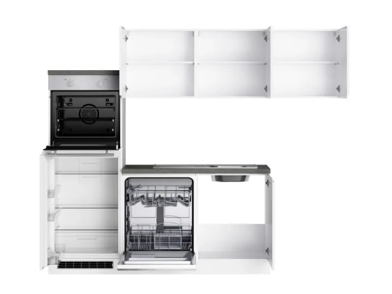 Held Küchen Winkelküche Gera 240 cm Weiß/Beton mit E-Geräten autark