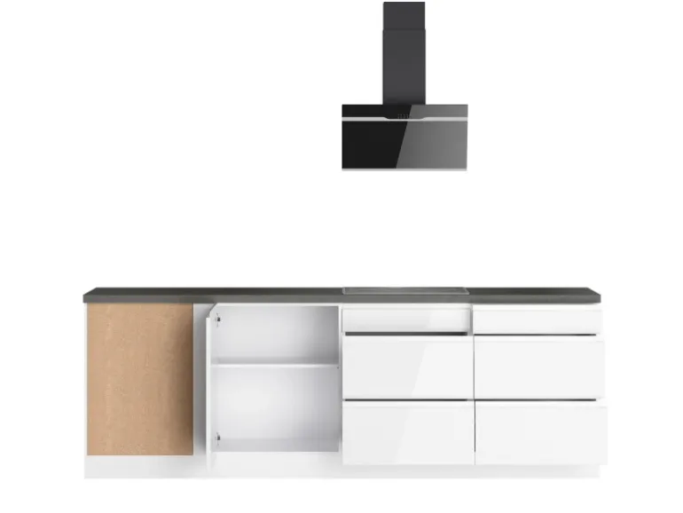 Held Küchen Winkelküche Gera 240 cm Weiß/Beton mit E-Geräten /autark Induktion